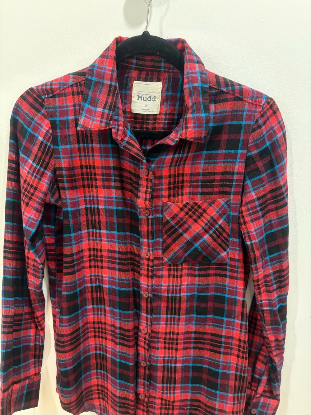 Mudd Red and Blue Plaid Button-Front Shirt